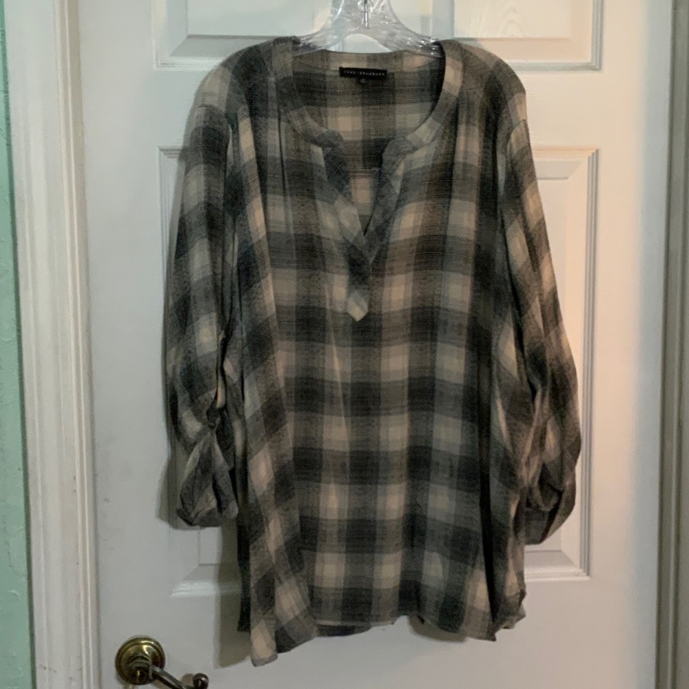 Jane and Delancey Gray Plaid Blouse